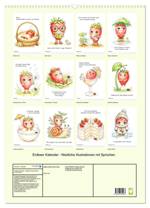 Erdbeer Kalender - Niedliche Illustrationen mit Sprüchen (CALVENDO Wandkalender 2027)