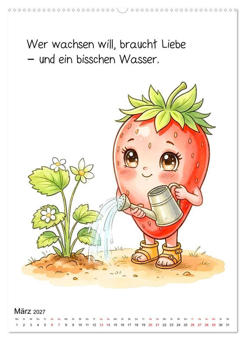 Erdbeer Kalender - Niedliche Illustrationen mit Sprüchen (CALVENDO Wandkalender 2027)
