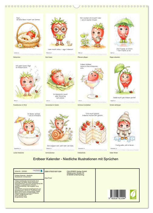 Erdbeer Kalender - Niedliche Illustrationen mit Sprüchen (CALVENDO Premium Wandkalender 2027)