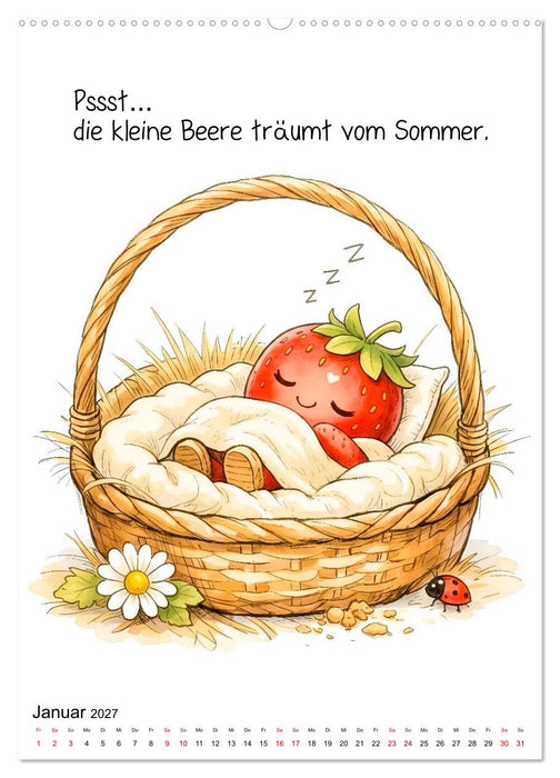 Erdbeer Kalender - Niedliche Illustrationen mit Sprüchen (CALVENDO Premium Wandkalender 2027)