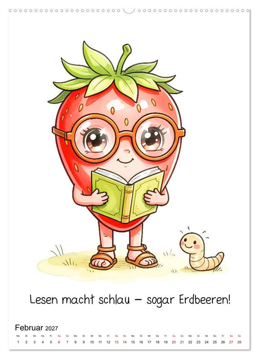 Erdbeer Kalender - Niedliche Illustrationen mit Sprüchen (CALVENDO Premium Wandkalender 2027)