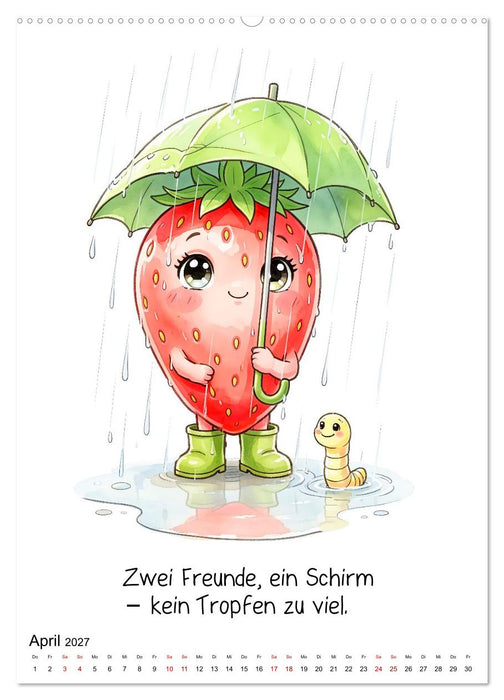 Erdbeer Kalender - Niedliche Illustrationen mit Sprüchen (CALVENDO Premium Wandkalender 2027)