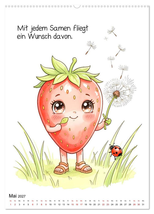 Erdbeer Kalender - Niedliche Illustrationen mit Sprüchen (CALVENDO Premium Wandkalender 2027)