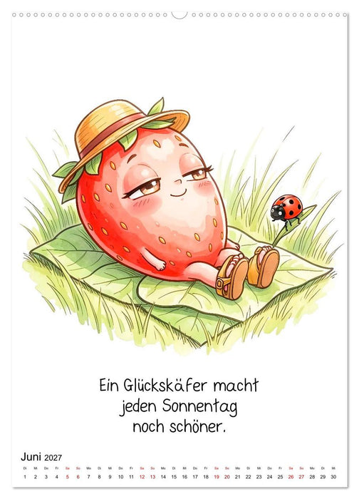 Erdbeer Kalender - Niedliche Illustrationen mit Sprüchen (CALVENDO Premium Wandkalender 2027)