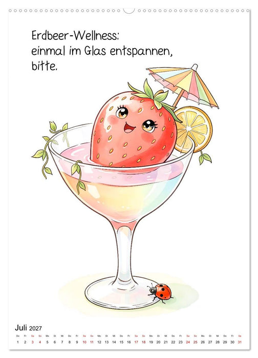 Erdbeer Kalender - Niedliche Illustrationen mit Sprüchen (CALVENDO Premium Wandkalender 2027)
