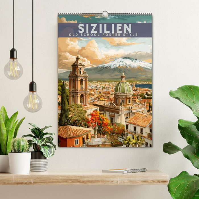 Sizilien - Old School Poster Style (CALVENDO Wandkalender 2027)
