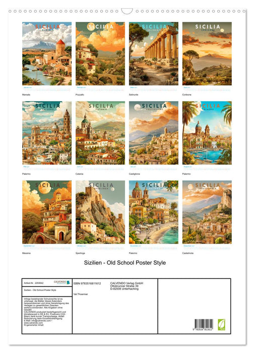 Sizilien - Old School Poster Style (CALVENDO Wandkalender 2027)