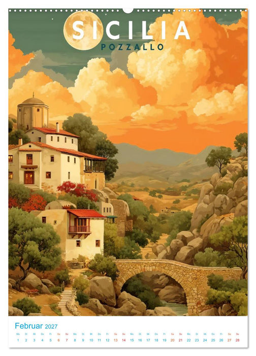 Sizilien - Old School Poster Style (CALVENDO Wandkalender 2027)