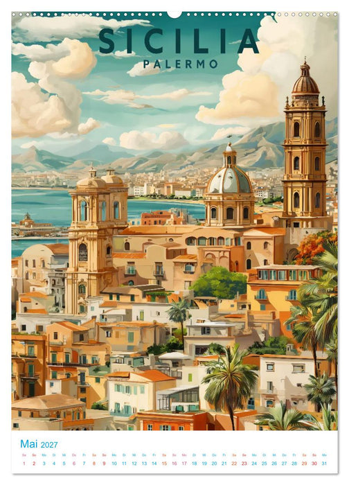 Sizilien - Old School Poster Style (CALVENDO Wandkalender 2027)