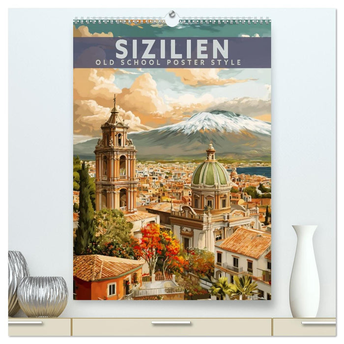 Sizilien - Old School Poster Style (CALVENDO Premium Wandkalender 2027)
