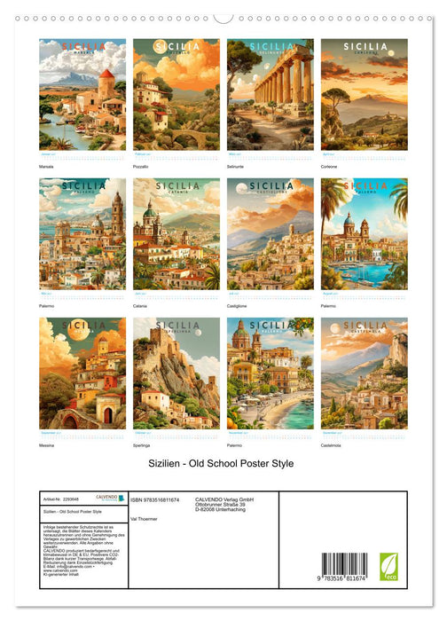 Sizilien - Old School Poster Style (CALVENDO Premium Wandkalender 2027)