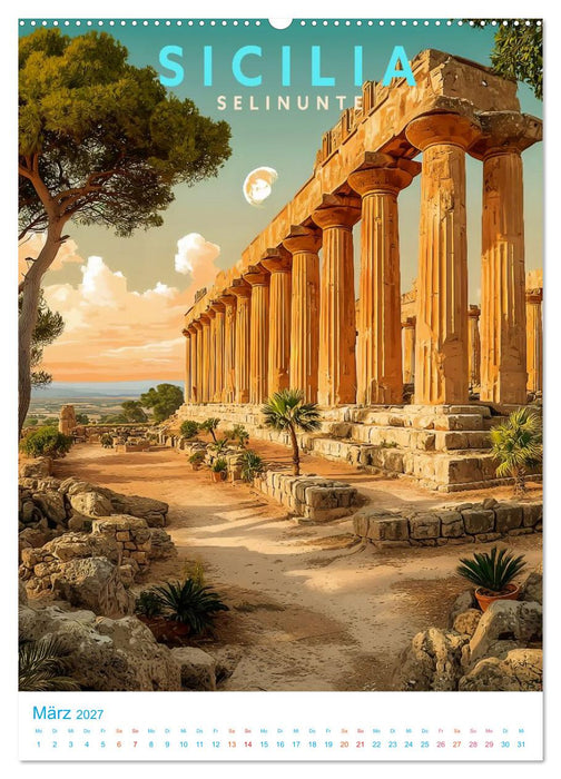 Sizilien - Old School Poster Style (CALVENDO Premium Wandkalender 2027)