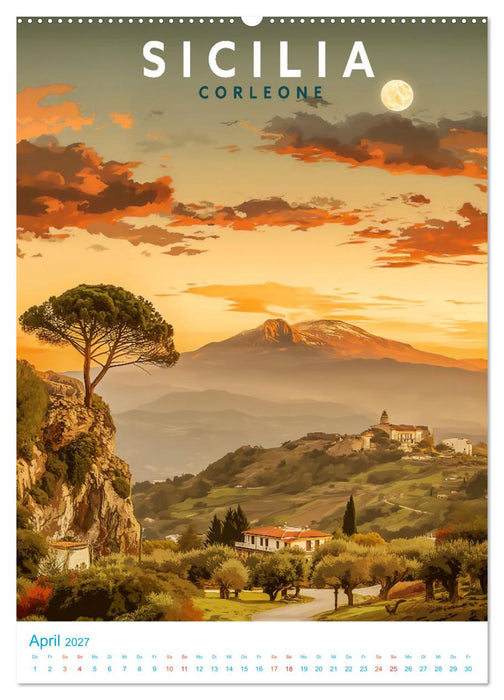 Sizilien - Old School Poster Style (CALVENDO Premium Wandkalender 2027)