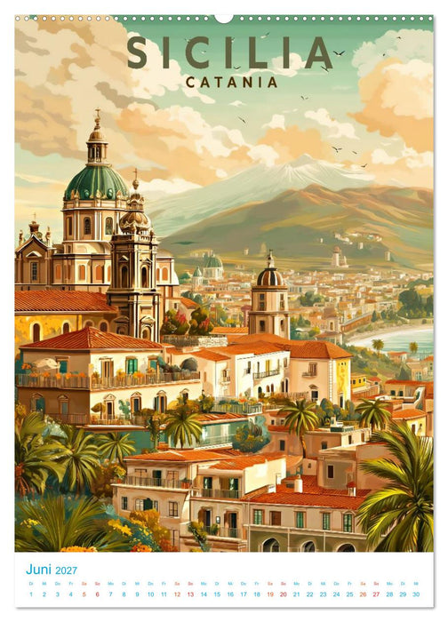 Sizilien - Old School Poster Style (CALVENDO Premium Wandkalender 2027)