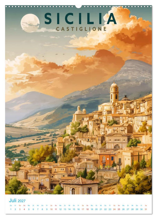 Sizilien - Old School Poster Style (CALVENDO Premium Wandkalender 2027)