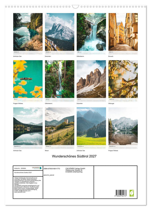 Wunderschönes Südtirol 2027 (CALVENDO Wandkalender 2027)