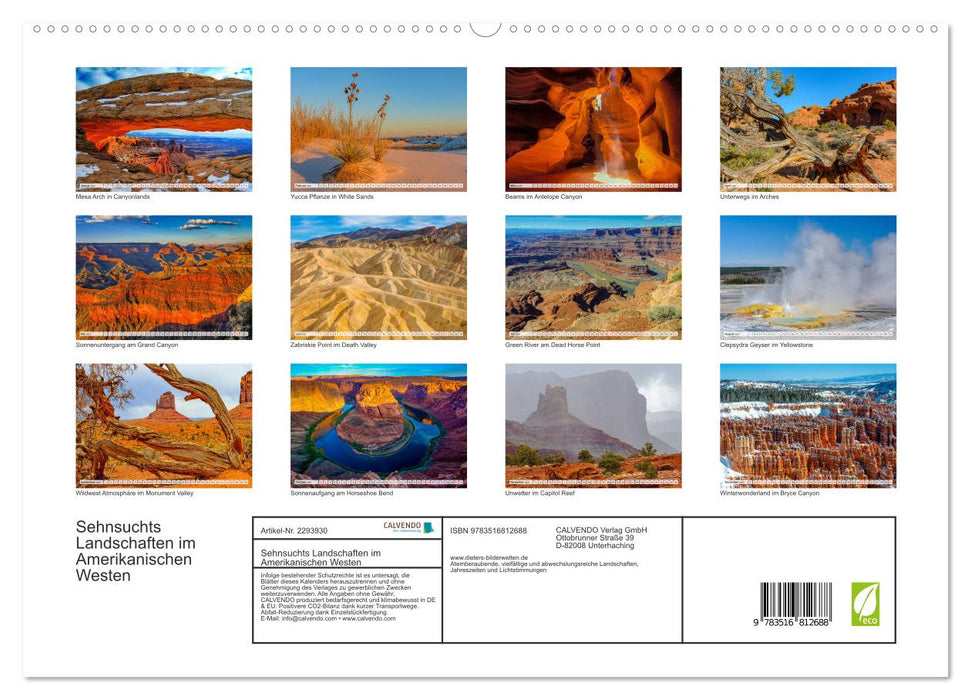 Sehnsuchts Landschaften im Amerikanischen Westen (CALVENDO Premium Wandkalender 2027)
