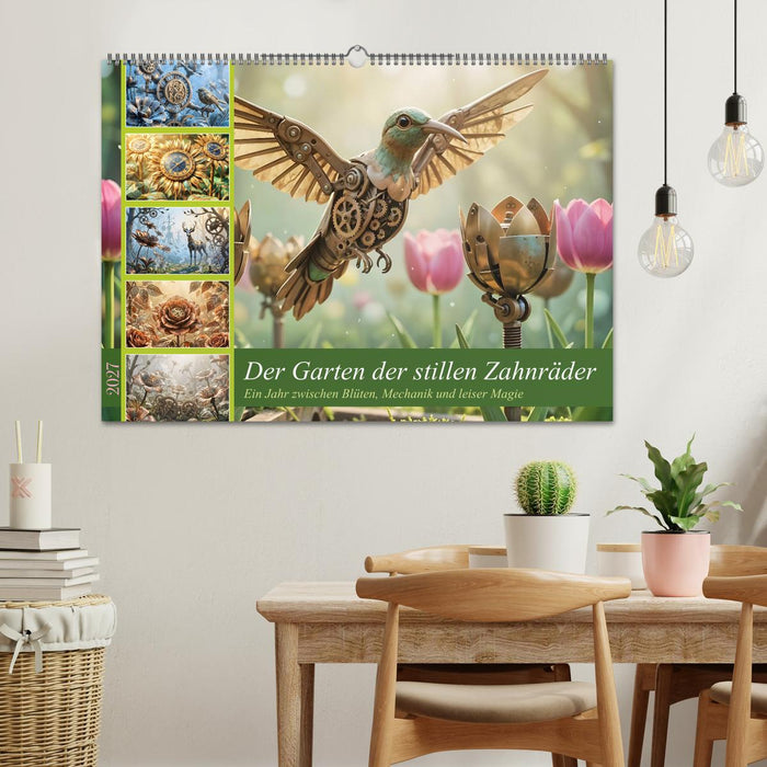 Der Garten der stillen Zahnräder - Ein Jahr zwischen Blüten, Mechanik und leiser Magie (CALVENDO Wandkalender 2027)