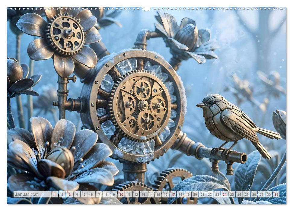 Der Garten der stillen Zahnräder - Ein Jahr zwischen Blüten, Mechanik und leiser Magie (CALVENDO Wandkalender 2027)
