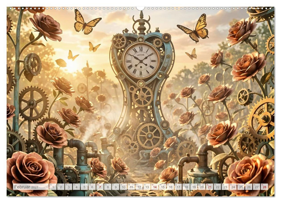 Der Garten der stillen Zahnräder - Ein Jahr zwischen Blüten, Mechanik und leiser Magie (CALVENDO Premium Wandkalender 2027)
