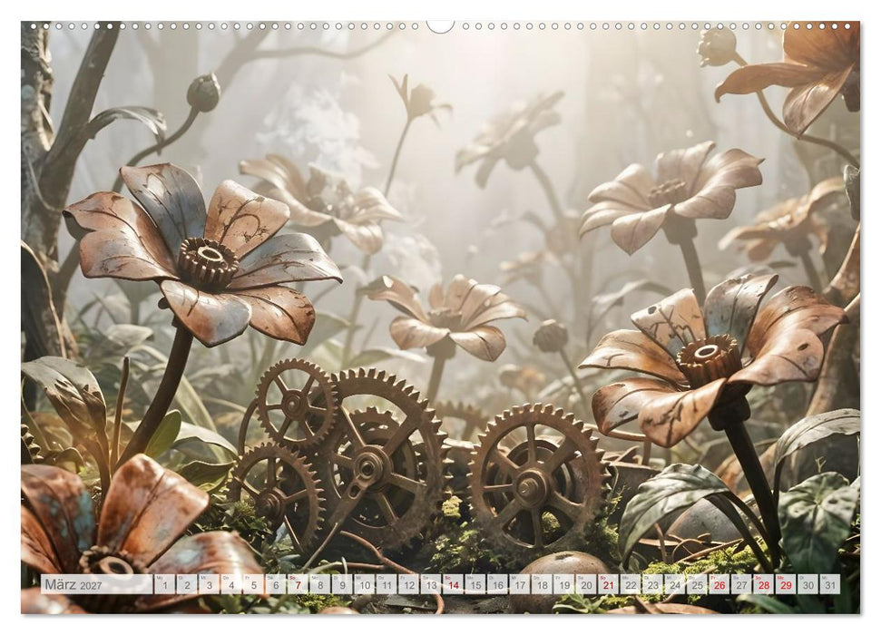 Der Garten der stillen Zahnräder - Ein Jahr zwischen Blüten, Mechanik und leiser Magie (CALVENDO Premium Wandkalender 2027)