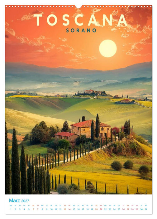 Toskana - Old School Poster Style (CALVENDO Wandkalender 2027)