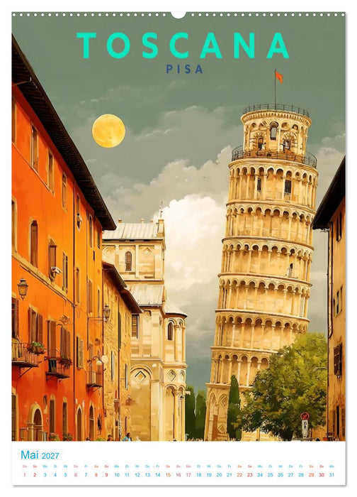 Toskana - Old School Poster Style (CALVENDO Wandkalender 2027)