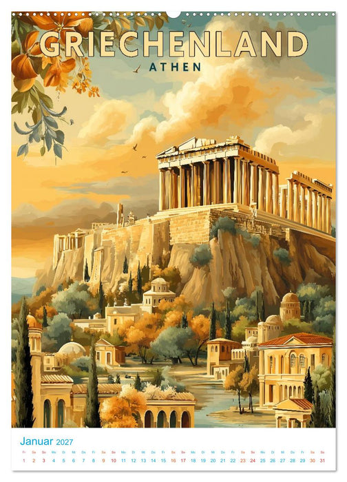 Griechenland - Old School Poster Style (CALVENDO Premium Wandkalender 2027)