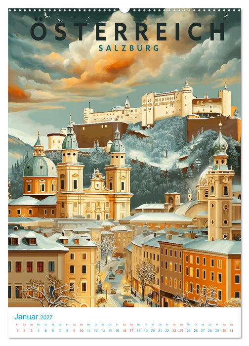 Österreich - Old School Poster Style (CALVENDO Premium Wandkalender 2027)