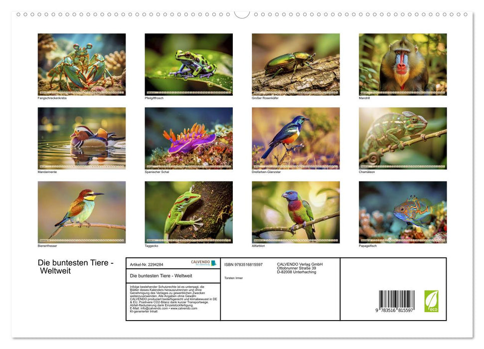 Die buntesten Tiere - Weltweit (CALVENDO Premium Wandkalender 2027)