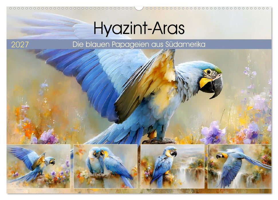 Hyazint-Aras. Die blauen Papageien aus Südamerika (CALVENDO Wandkalender 2027)