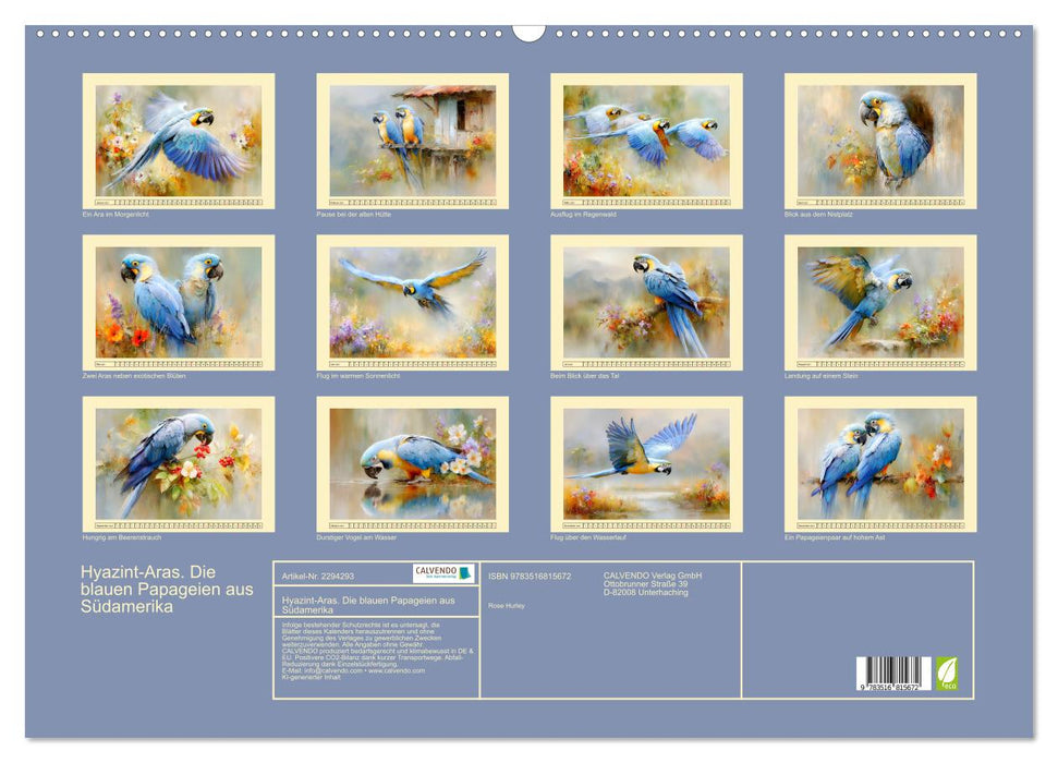 Hyazint-Aras. Die blauen Papageien aus Südamerika (CALVENDO Wandkalender 2027)