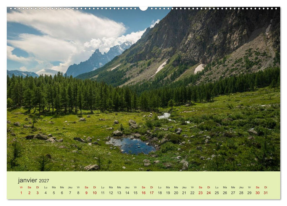 Montagnes, lacs et chalets dans la vallée d'Aoste (CALVENDO Calendrier mensuel 2027)
