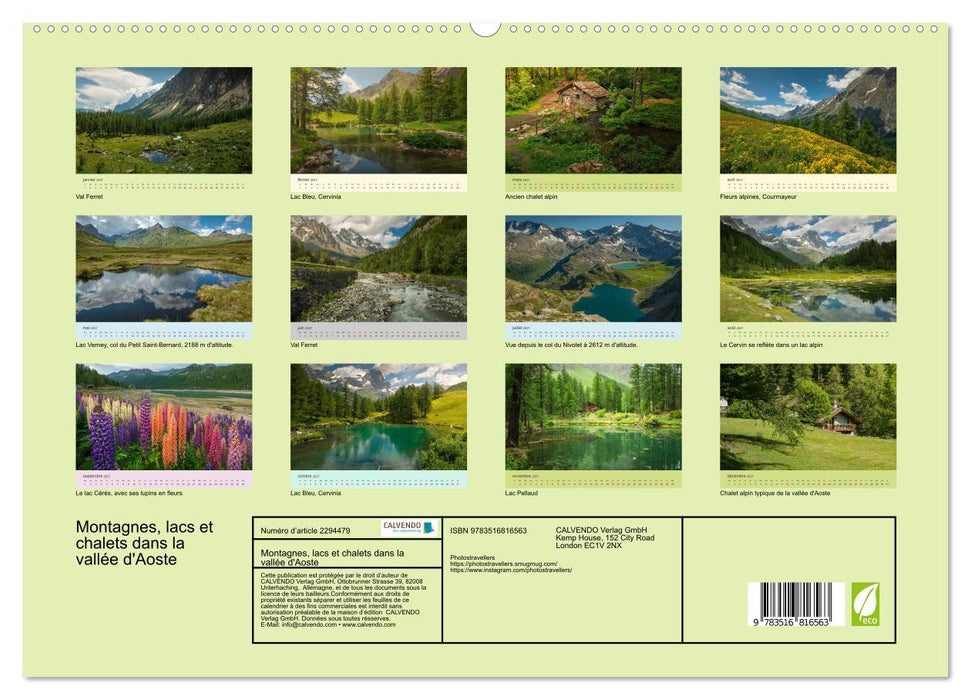 Montagnes, lacs et chalets dans la vallée d'Aoste (CALVENDO Calendrier supérieur 2027)