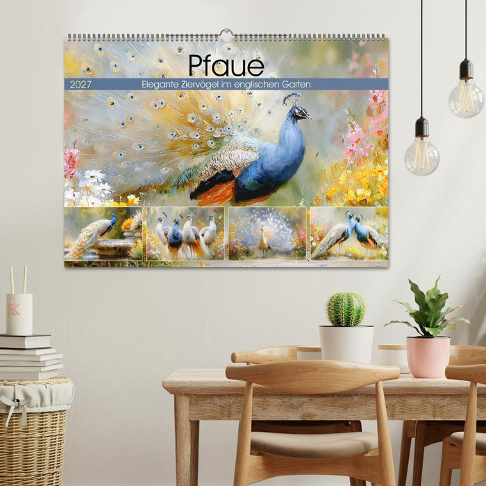 Pfaue. Elegante Ziervögel im englischen Garten (CALVENDO Wandkalender 2027)