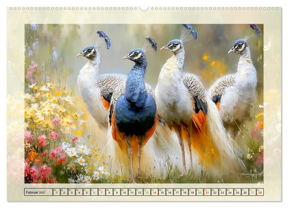 Pfaue. Elegante Ziervögel im englischen Garten (CALVENDO Wandkalender 2027)