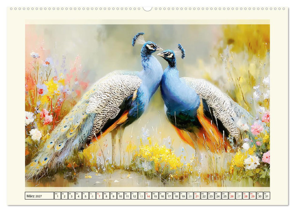 Pfaue. Elegante Ziervögel im englischen Garten (CALVENDO Wandkalender 2027)