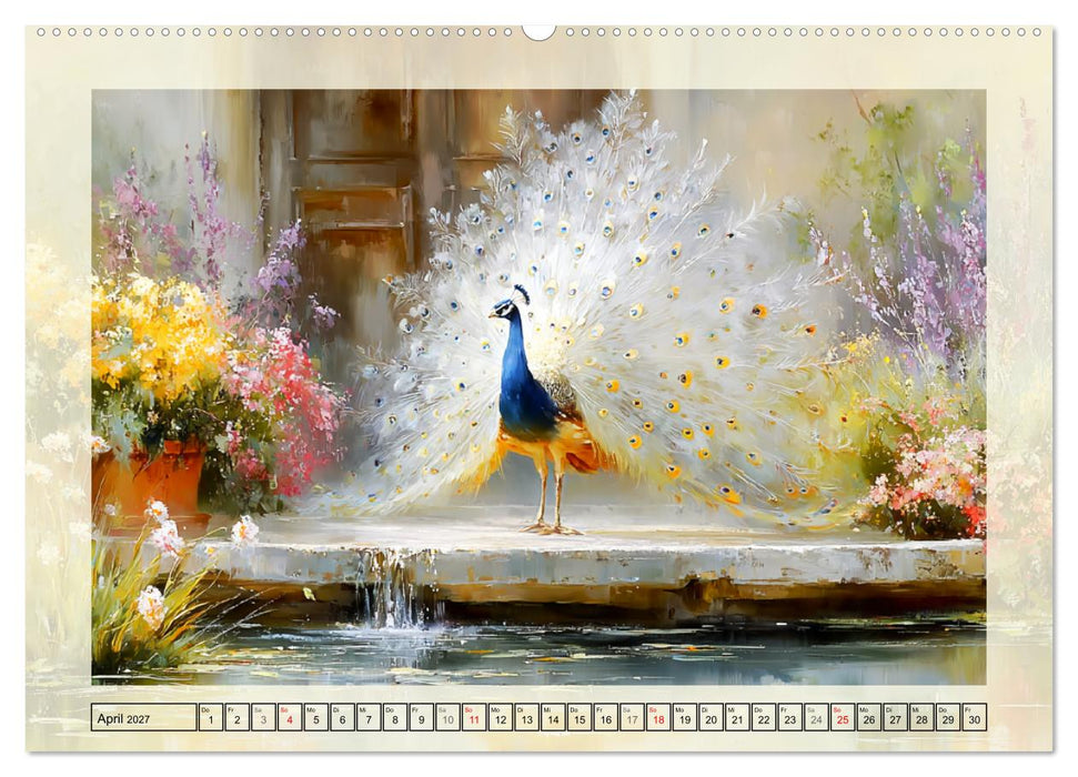 Pfaue. Elegante Ziervögel im englischen Garten (CALVENDO Wandkalender 2027)