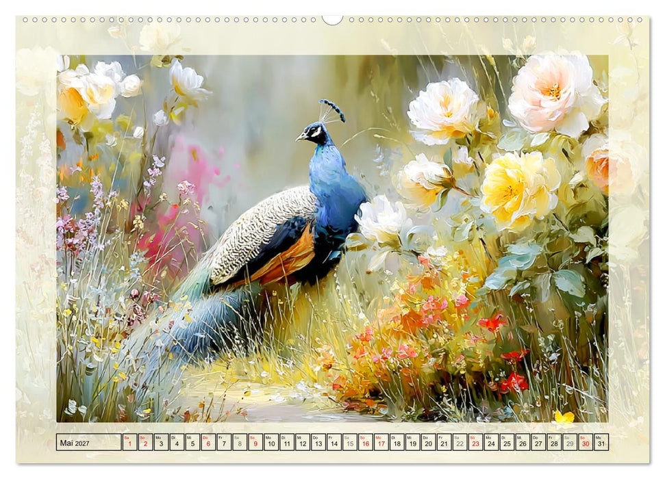 Pfaue. Elegante Ziervögel im englischen Garten (CALVENDO Wandkalender 2027)