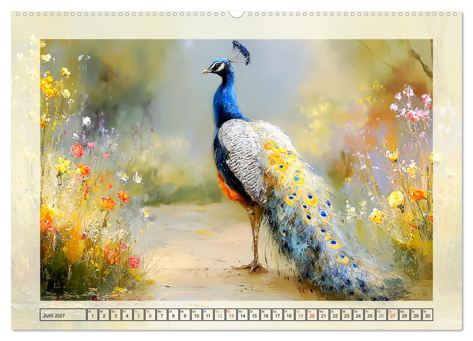 Pfaue. Elegante Ziervögel im englischen Garten (CALVENDO Wandkalender 2027)