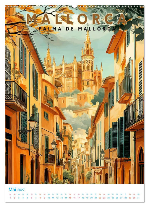 Mallorca - Old School Poster Style (CALVENDO Wandkalender 2027)