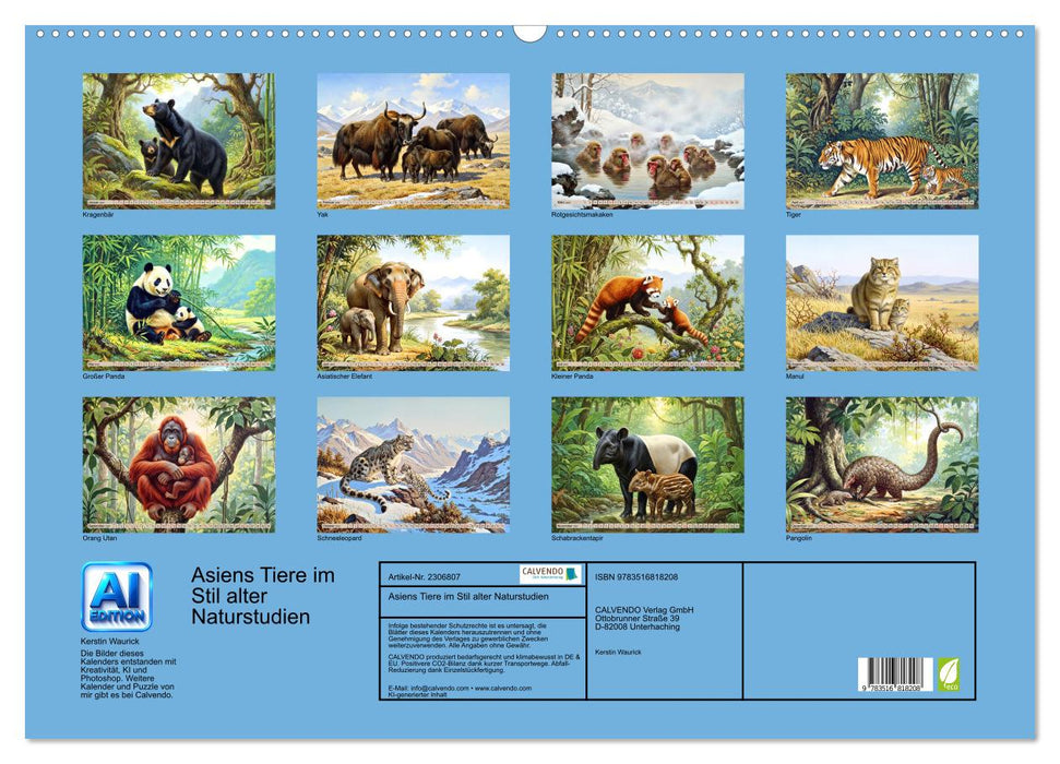 Asiens Tiere im Stil alter Naturstudien (CALVENDO Wandkalender 2027)