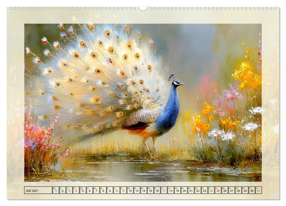 Pfaue. Elegante Ziervögel im englischen Garten (CALVENDO Premium Wandkalender 2027)