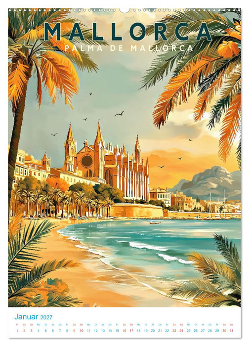 Mallorca - Old School Poster Style (CALVENDO Premium Wandkalender 2027)