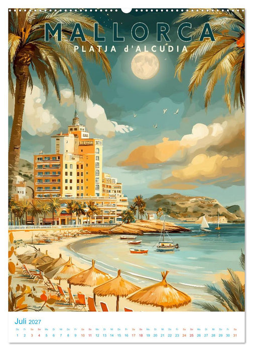 Mallorca - Old School Poster Style (CALVENDO Premium Wandkalender 2027)
