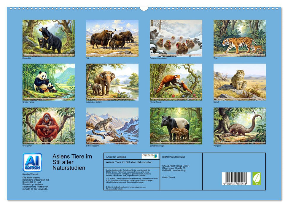 Asiens Tiere im Stil alter Naturstudien (CALVENDO Premium Wandkalender 2027)
