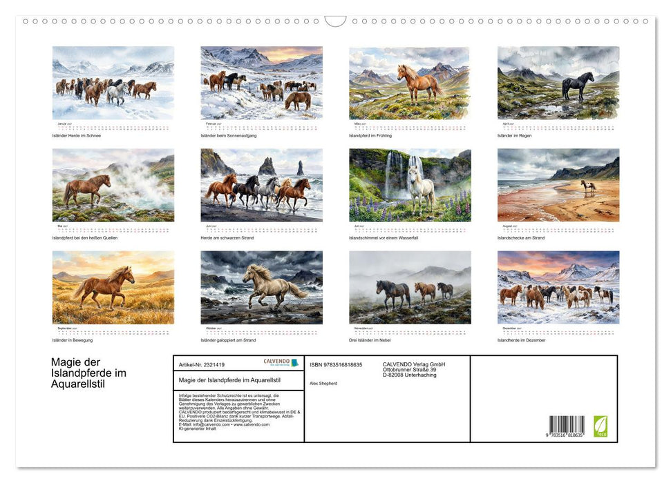 Magie der Islandpferde im Aquarellstil (CALVENDO Wandkalender 2027)