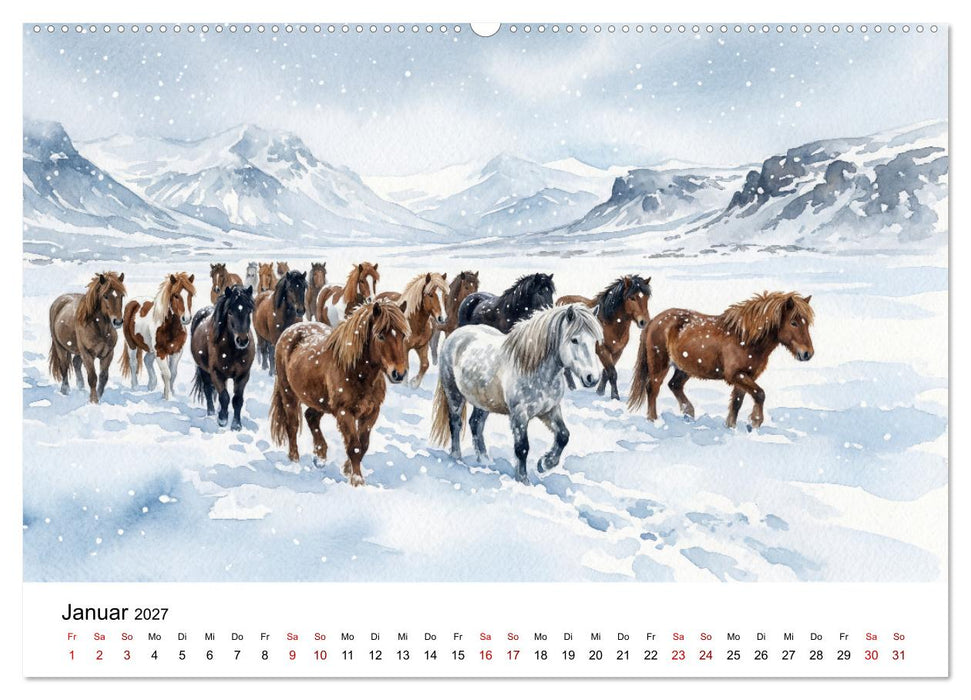 Magie der Islandpferde im Aquarellstil (CALVENDO Wandkalender 2027)