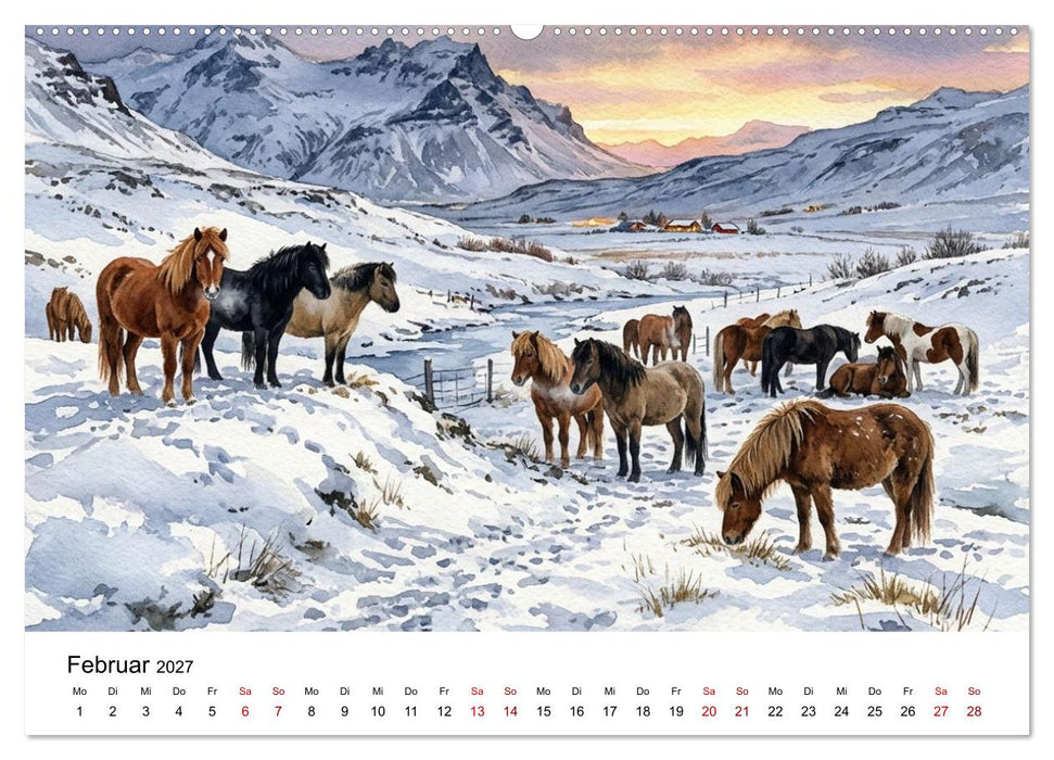 Magie der Islandpferde im Aquarellstil (CALVENDO Wandkalender 2027)