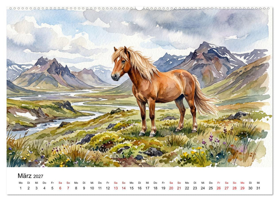 Magie der Islandpferde im Aquarellstil (CALVENDO Wandkalender 2027)